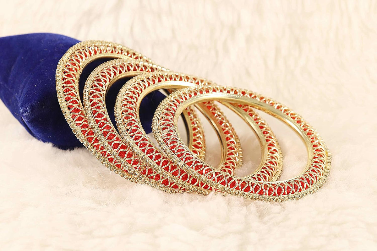 NMII Latest Gold Plated Metal with Zircon Diamond Stone & Pearls Moti Bangles Set For Women & Girls | Traditional Women's Bangles | Designer Fancy Kada For Women | Wedding Bangles- Set of 4