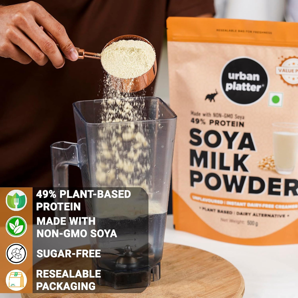Urban Platter Soya Milk Powder, 500g (Soy-Based Dairy Alternative | Unsweetened | 49% Protein | Plant-Based | Non GMO)