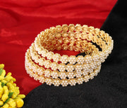 NMII Metal White Moti Bangles with Zircon Diamond Stone For Women & Girls | Designer Pearls Kada | Trendy Girl's Bangles Bracelet | Traditional Kangan For Wedding, Party, Festive, Everyday- Set of 4