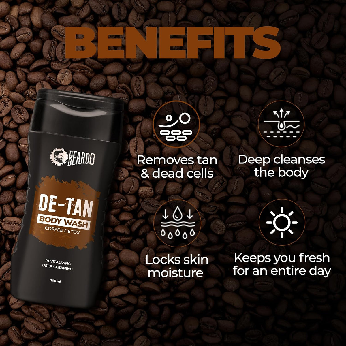 Beardo De-tan Har Roz Kit For Men (Set of 3) | Detan Face Wash & Detan Scrub & Detan Body Wash with Powerful Coffee Extract for Tan Removal | Hydrates & Exfoliates Men's Skin for Oil Control