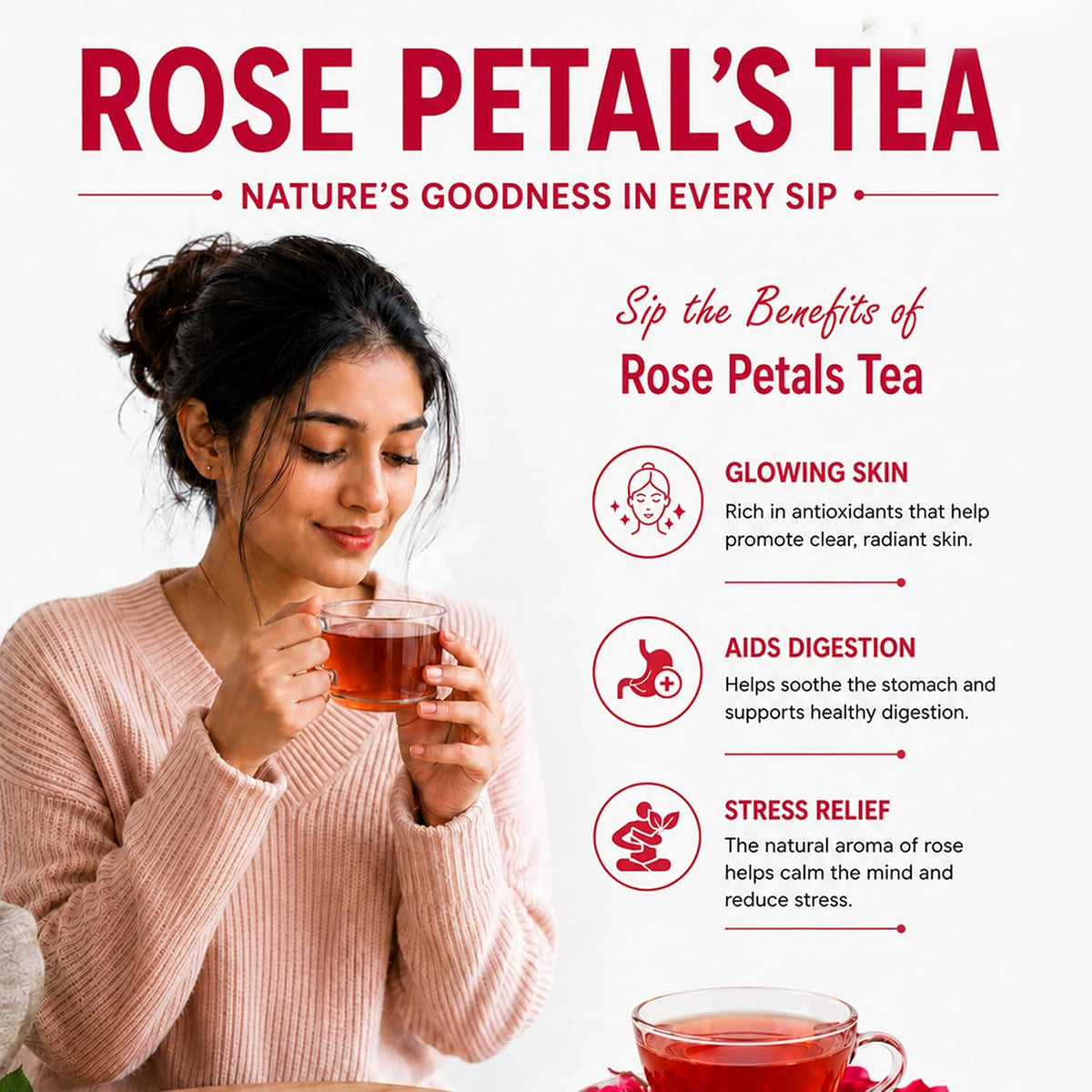 Brijbooti Rose petals dried 100 Gram | Rose petals dried edible | Gulab Patti for Face, Body, Bath, Hair, Cooking, Eating & Herbal Tea | Rose Flower