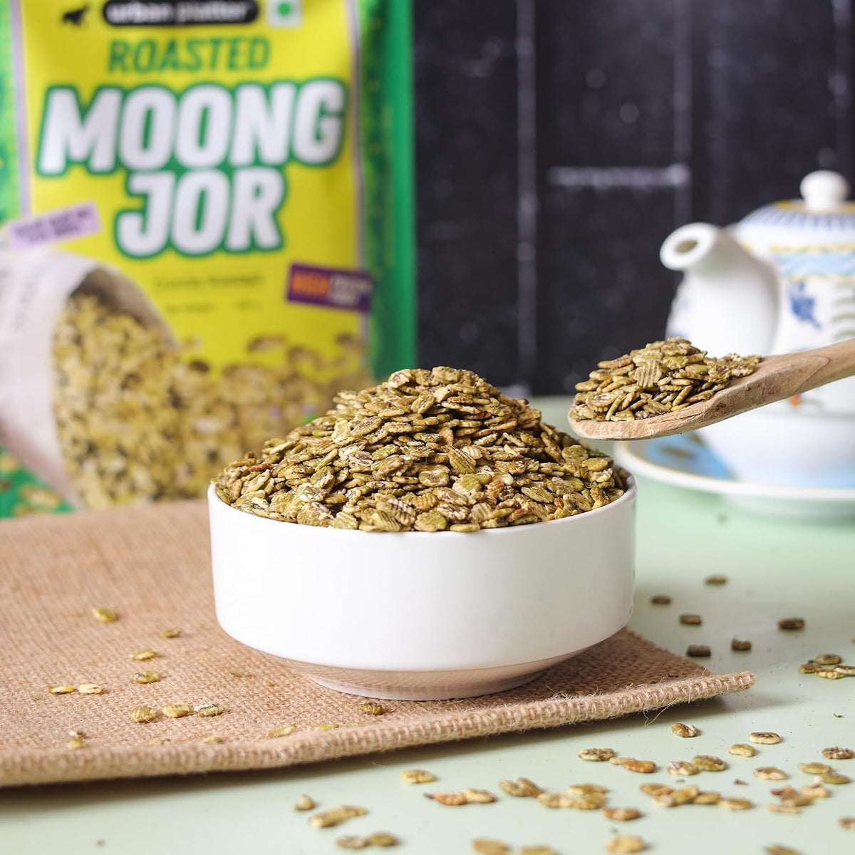 Urban Platter Roasted Moong Jor, 200g (High Protein, High Fiber, Palm Oil Free | Non Fried Nostalgic Indian Snack | Flattened Whole Mung Beans)