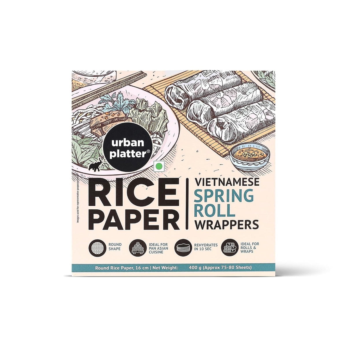 Urban Platter Round Rice Paper Sheets, 400g (Vietnamese Spring Roll Wrappers | Gluten Free | 16 cm Each | Easy to Roll | 80-85 Sheets per pack)