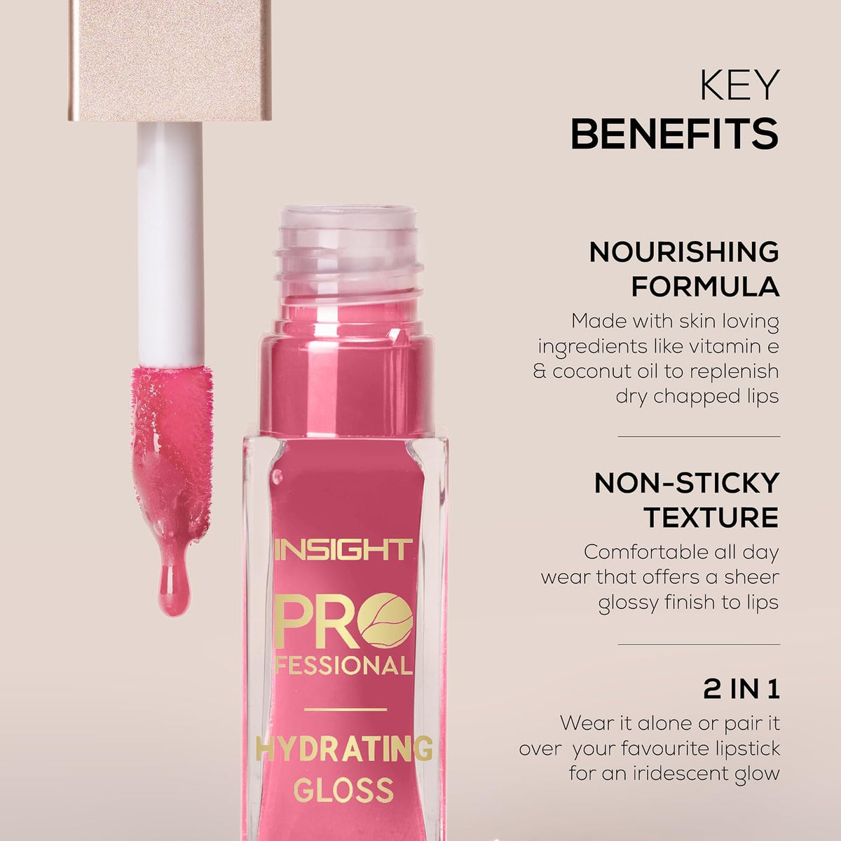 INSIGHT Professional Hydrating Lip Gloss - Iced Latte | Non-Sticky, Long-Lasting Moisture & Shine | Infused with Vitamin E & Coconut Oil | Sheer, Glossy Finish | For Soft, Plump Lips (10g)