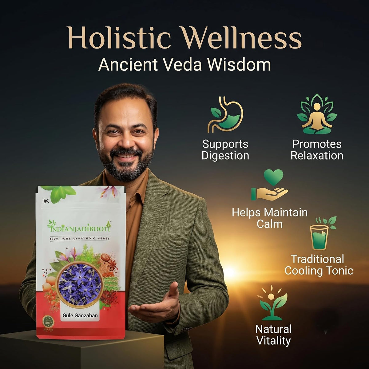 IndianJadiBooti Gule Gaozaban (Dried Borage Flowers) | 400g | Premium Purple Flowers | Natural Herbal Tea for Relaxation & Stress Relief | Traditional Cooling Tonic