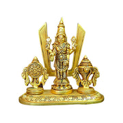 Aalayam Selveer Brass Shankh Chakra Stand with Perumal Idol | Sangu Chakram Stand with Tirupati Balaji Idol Brass 12.5cm Height Gold Colour 1 Piece