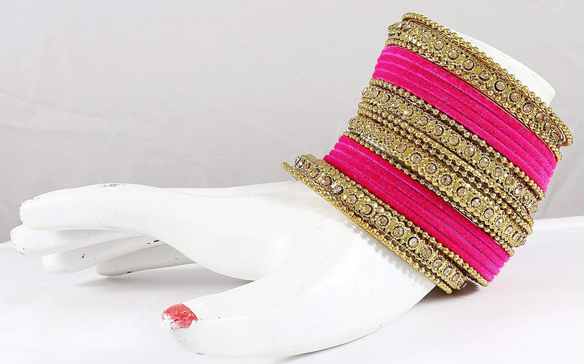 NMII Metal Base Metal Zircon Stone Bangle Set For Women & Girls (Multicolored) (Pack of 20)