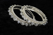 NMII Alloy Metal Pearls & Diamond Stone Traditional Bangles Set For Women & Girls | Designer Bridal, Fancy Party, Wedding, Occasion Jewellery | Bangles Kada For Women Stylish | Set of 2