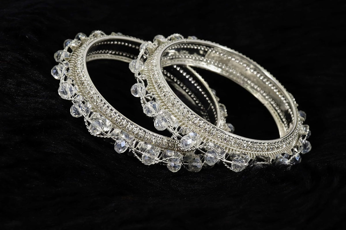 NMII Alloy Metal Pearls & Diamond Stone Traditional Bangles Set For Women & Girls | Designer Bridal, Fancy Party, Wedding, Occasion Jewellery | Bangles Kada For Women Stylish | Set of 2