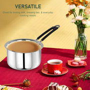 Parage 1 Pieces Stainless Steel Sauce Pan, Tea Pan, Milk Pan Heavy Gauge, 1 LTR with Heat-Resistant Wire Handle Induction & Gas Stove Friendly (Silver)