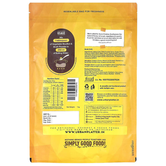 Urban Platter Vegetable Bouillon & Broth Powder, 1kg (Plant-Based | Instant Vegetable Stock | MSG-free | Umami-Rich)
