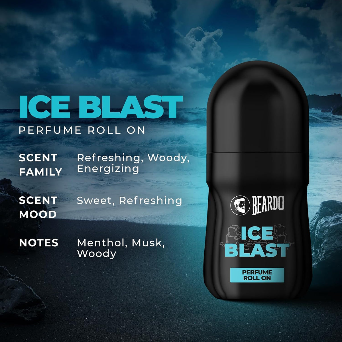 Beardo Ice Blast Body Wash 200ml , Ice Blast Perfume Roll On 50ml & Ice Blast Face Wash 100ml | Refreshing Menthol Cooling Instant Icy Cool Freshness Body Wash ,Roll on & Facewash | Summer Kit for Men | Set of 3