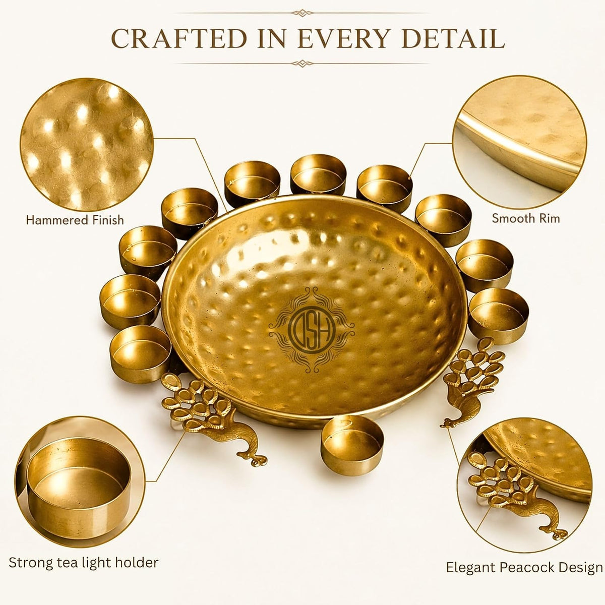 DSH Urli Bowl Handcrafted Bowl for Flowers and T- Light Candles Table Decor Diwali Home Decor Decoration. (Peacock Urli).