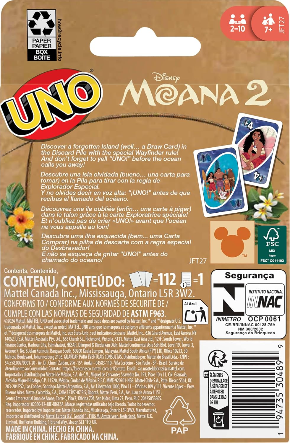 Mattel Games UNO Moana 2 Card Game, Ages 7+, 2-10 Players