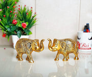 KridayKraft Metal Elephant Statue Small Size Gold Polish 2 pcs Set for Your Home,Office Table Decorative & Gift Article,Animal Showpiece Figurines...