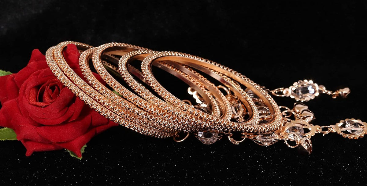 NMII Styish Metal with Zircon Stone and Bells Latkan Bangles Set For Women and Girls | Fancy Fashion Jewellry | Women's Traditional Bangle Set- Pack of 12