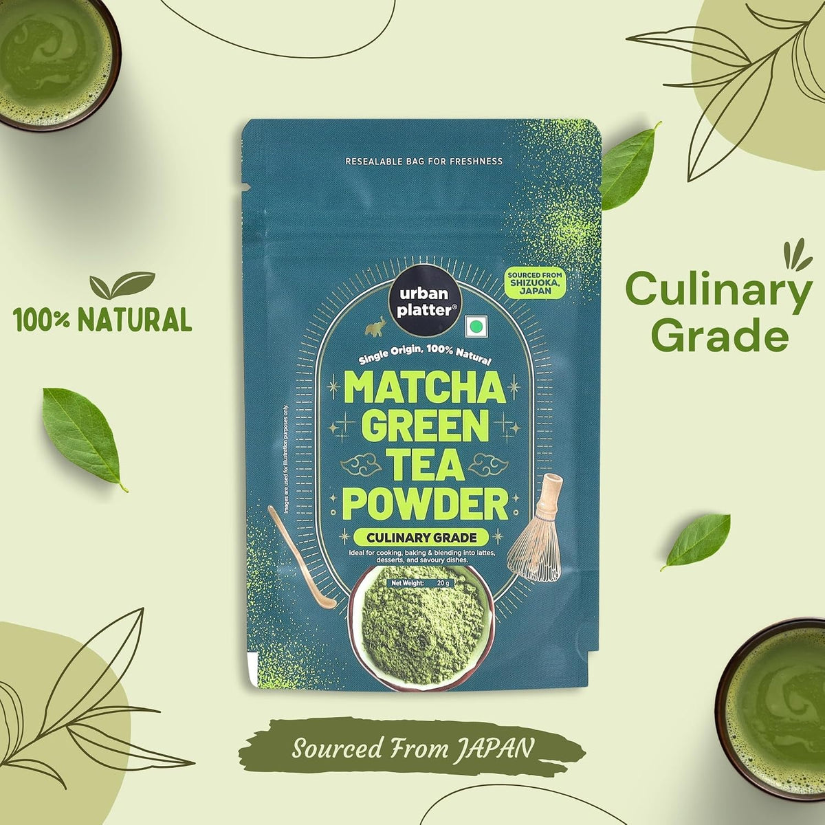 Urban Platter Japanese Culinary-grade Matcha Green Tea Powder, 20g (Sourced from Shizuoka, Japan | Stone-Ground | Antioxidant-rich)