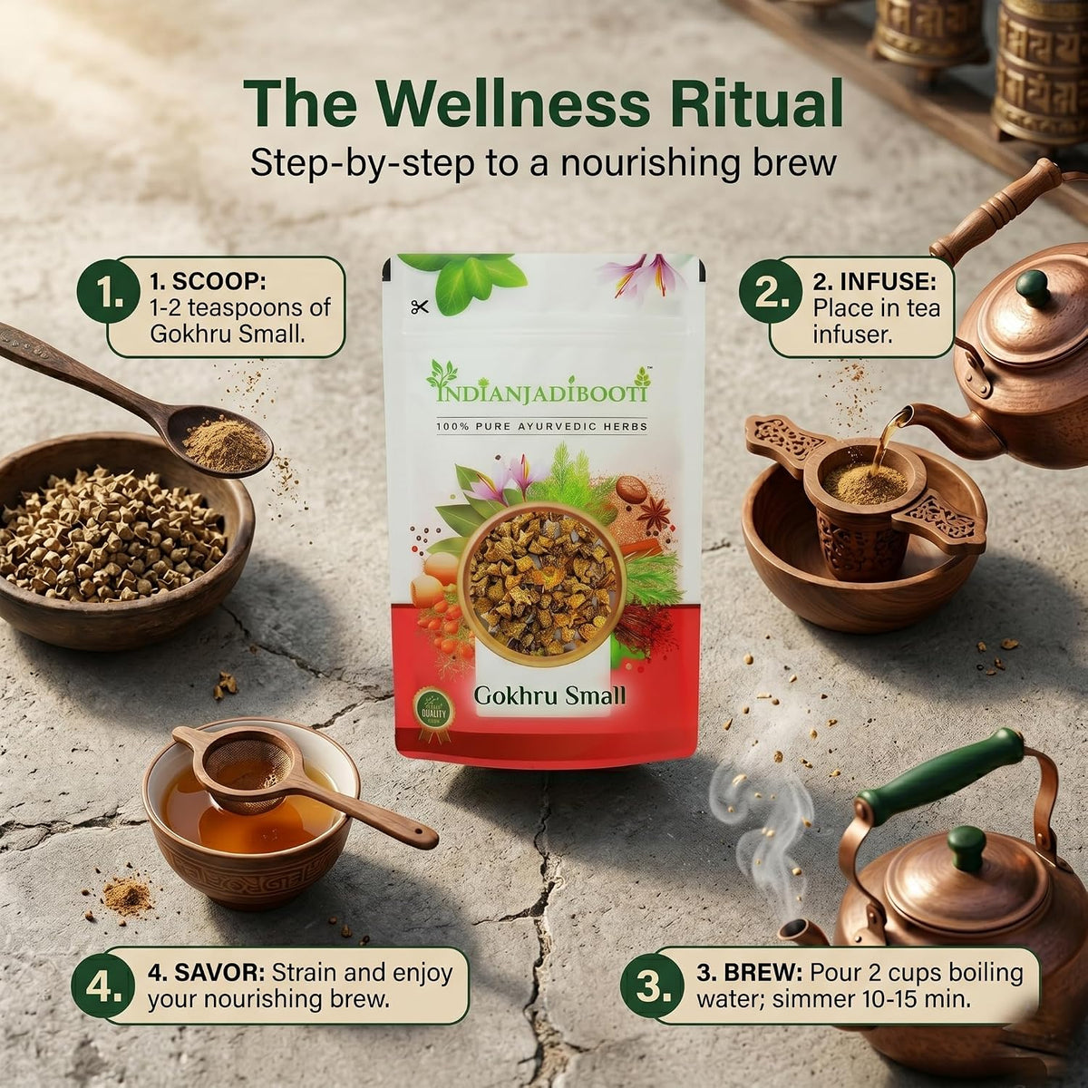IndianJadiBooti Pure Gokshura (Tribulus Terrestris) 2700g | Premium Ayurvedic Supplement for Physical Endurance, Muscle Support & Athletic Performance | 100% Natural, Non-GMO, Vegetarian | FSSAI Licensed