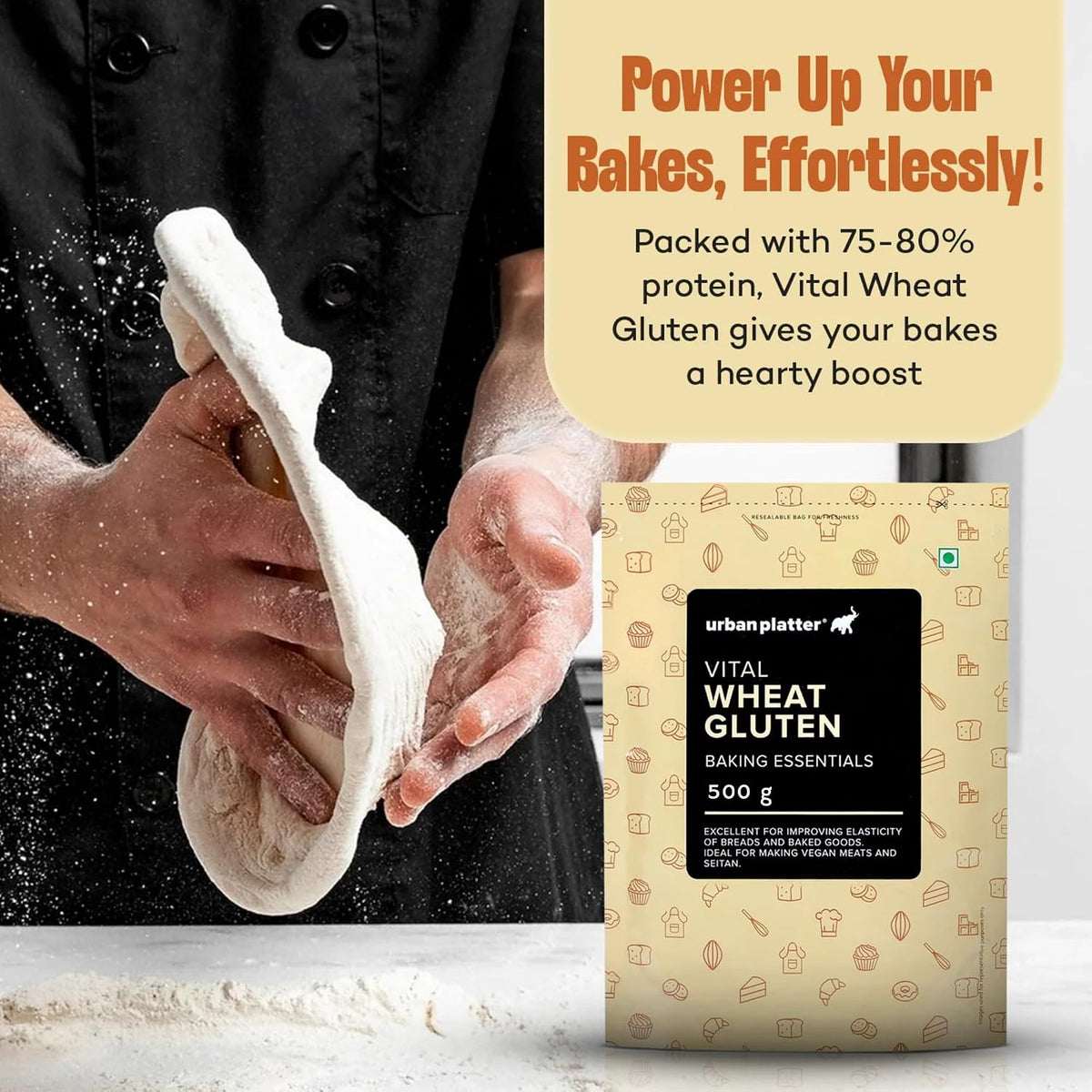 Urban Platter Vital Wheat Gluten, 500g (High-Protein Baking Essential | Key Ingredient for Seitan | Adds Elasticity & Structure | Ideal for Breads)