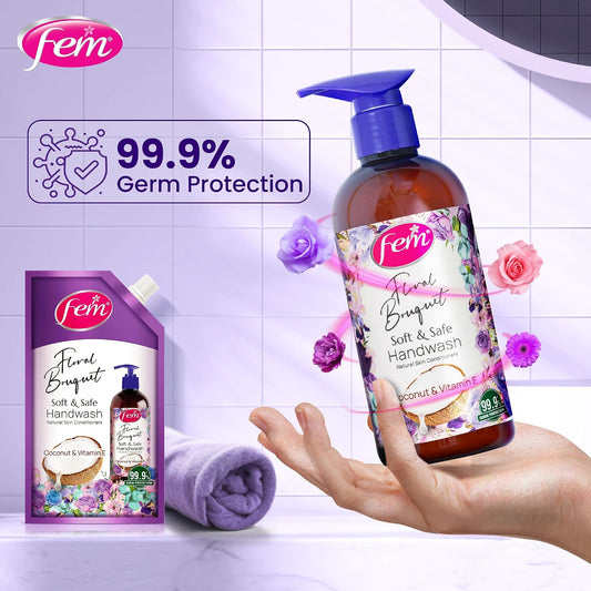 DABUR Fem Floral Bouquet Soft & Safe Handwash - 1500 Ml | Germ Protection | Enriched With Goodness Of Coconut Milk & Vitamin E | Long Lasting Fragrance (Pack of 1)