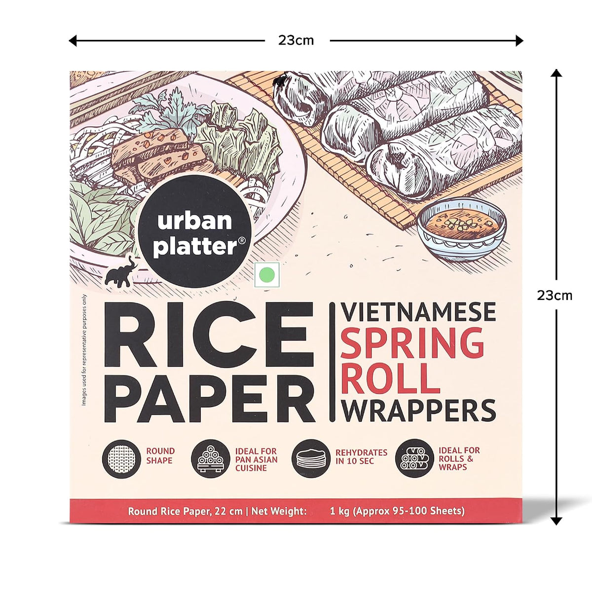 Urban Platter Large Rice Paper Sheets, 1kg (Vietnamese Spring Roll Wrappers Pan Asian Cuisine, Ideal for Rolls and Crackers)