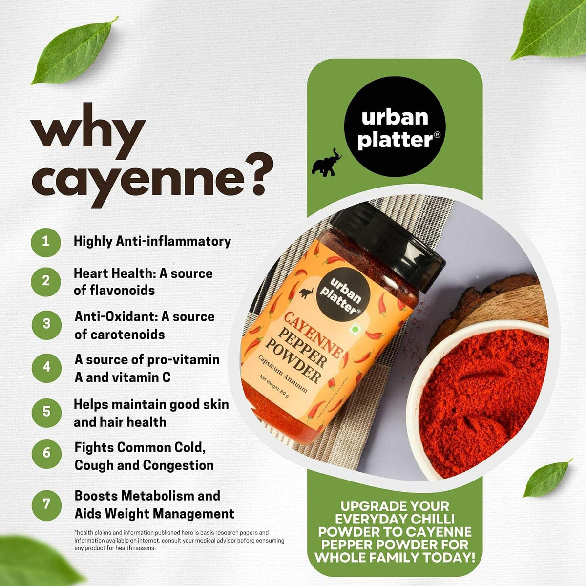 Urban Platter Cayenne Pepper Powder, 80g (Bold, Fiery Heat | Essential Culinary Spice | Known to Support Heart Health & Metabolism)