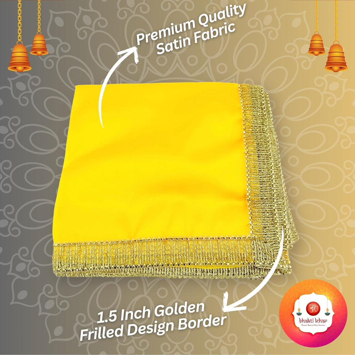 Bhakti Lehar Solid (1 M) Satin Puja Cloth |for Puja Table, God Chowki Aasan, Temple, Mandir And Multipurpose Use (Set of 2) (Red Yellow)