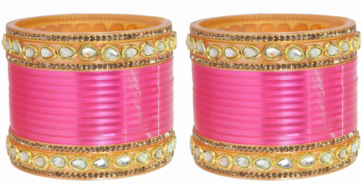 NMII Acrylic (Plastic) with Oval Beads Or Zircon Gemstone Studded Worked Glossy Finished Short Chuda Set for Women and Girls