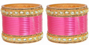 NMII Acrylic (Plastic) with Oval Beads Or Zircon Gemstone Studded Worked Glossy Finished Short Chuda Set for Women and Girls