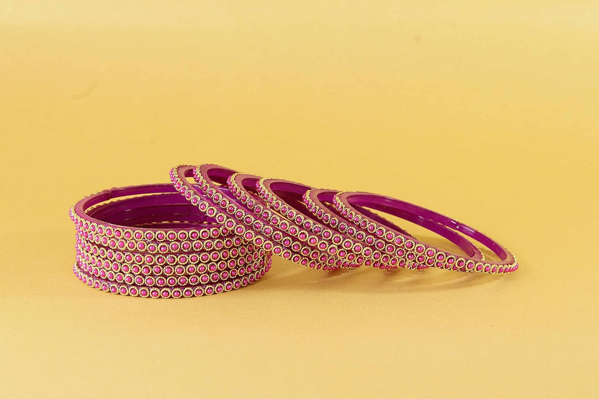 NMII Glass Golden Beads & Pearls Moti Work Designer Bangles Set For Women & Girls | Kanch ki Chudi Set | Girl's Bangles Bracelet | Glass Bangles | Daily, Wedding, Party, Fashion Jewellery- Set of 12