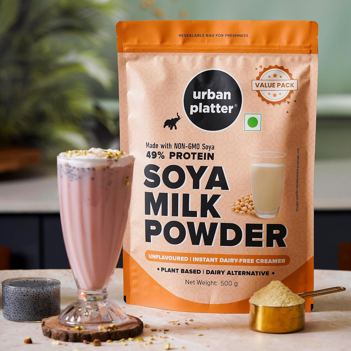 Urban Platter Soya Milk Powder, 500g (Soy-Based Dairy Alternative | Unsweetened | 49% Protein | Plant-Based | Non GMO)