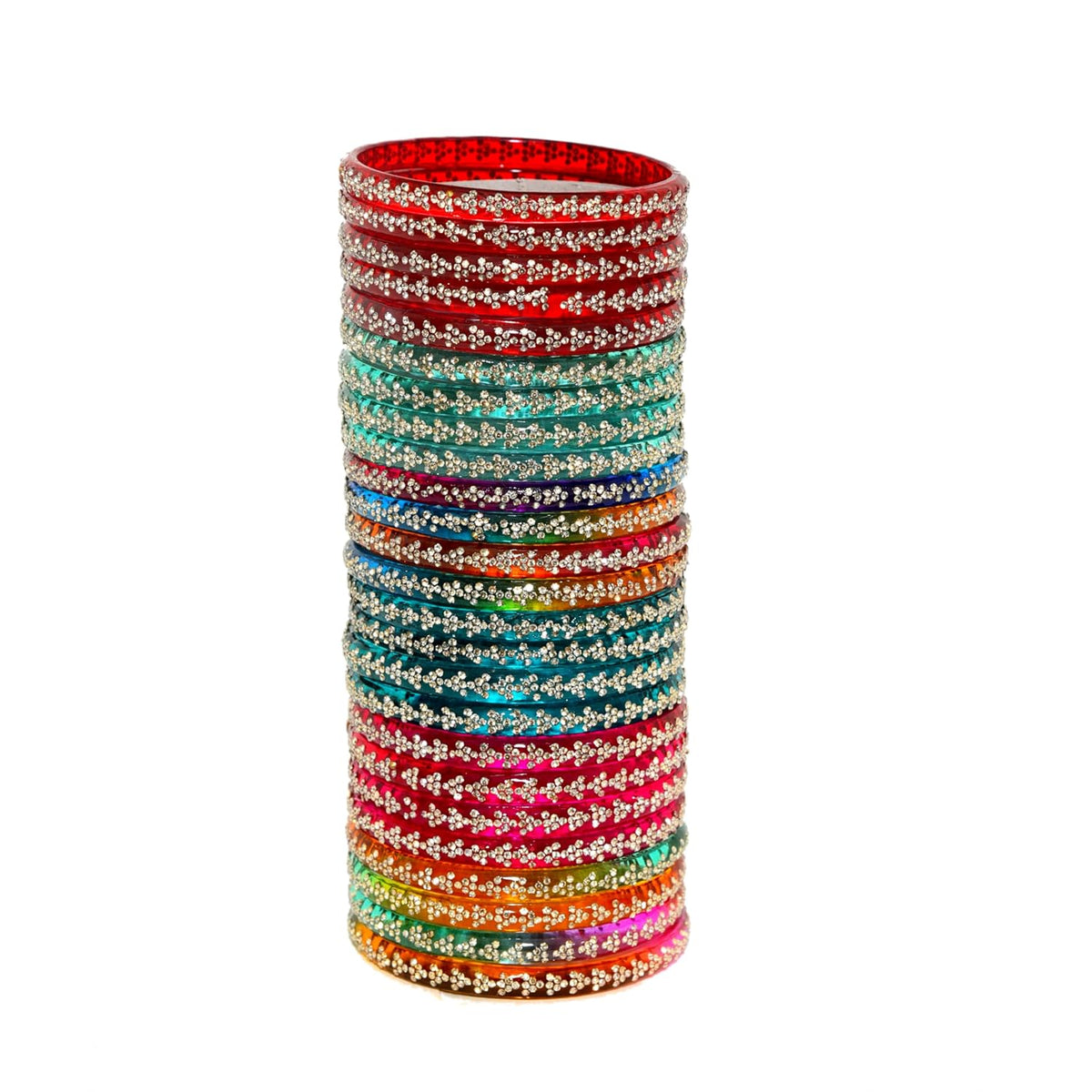NMII Latest Stylish Glass Bangle Set Studded With Zircon Stones For Women & Girls | Daily Use Chudi Fancy | Trendy Glass Bangles | Kanch Ki Chudi For Ladies | Festive Glass Bangles For Girl-Pack Of 24