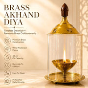 DSH Brass Akhand Diya Decorative Brass Glass Oil Lamp and Tea Light Holder for Diwali Pooja and Gift Item. (S)