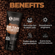 BEARDO DeTan Face Wash for Men, 50ml | Glycolic Acid,Niacinamide & Coffee | Helps to Reduce Tan,Reduce Dark Sports & Pigmentation | Exfoliates & Hydrates for Smooth & Oil Free Skin
