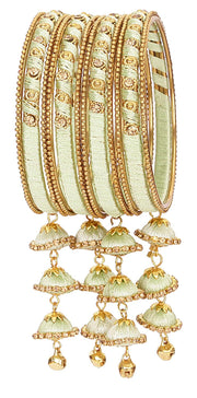 NMII Metal & Silk Thread Jhumka Zircon Latkan Stylish Bangles Set For Women's and Girls | Women's Fancy Latkan Bangles Set | Ethnic Fashion Jewellery- Set of 12 Bangle, (G405_Pista-2.8(2.8))