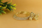 NMII Stylish American Diamond Metal Latkan Bangles For Women & Girls | Traditional Kalire Hanging Bangles | Golden Jhumka Bangles | Bangles For Women Wedding, Party, Function- Set of 4 Bangles