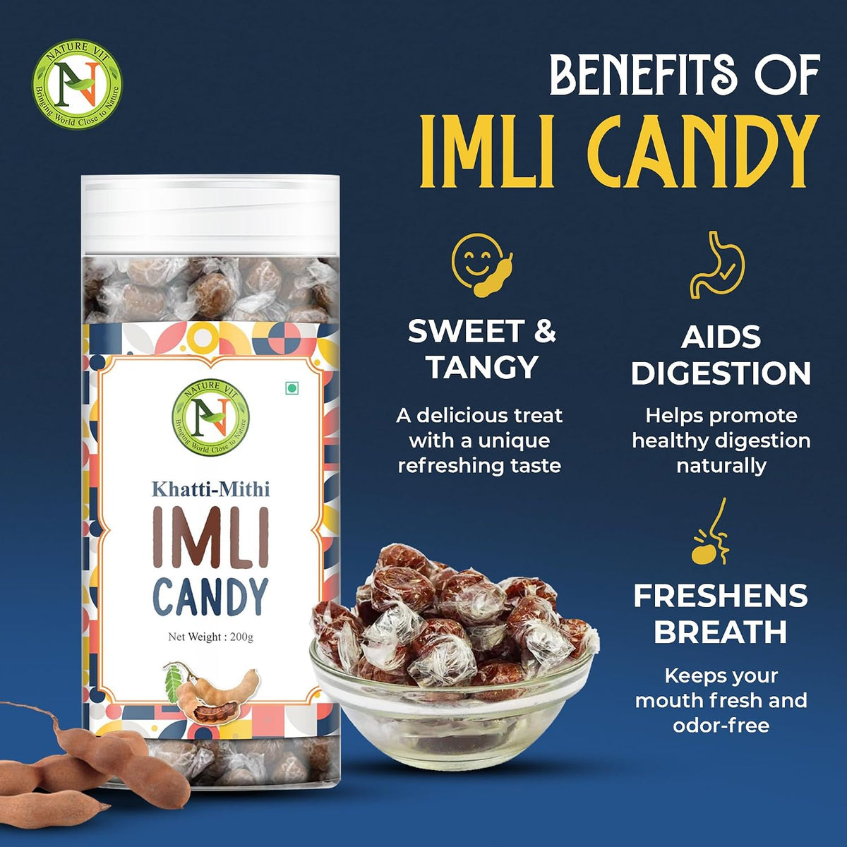 NatureVit Imli Candy 1 Kg | Khatti Meethi Imly, Chulbuli Emli Tamarind Twist Candy, Twisted Emly | Tamarind Candy Soft Chewy Digestive Treat