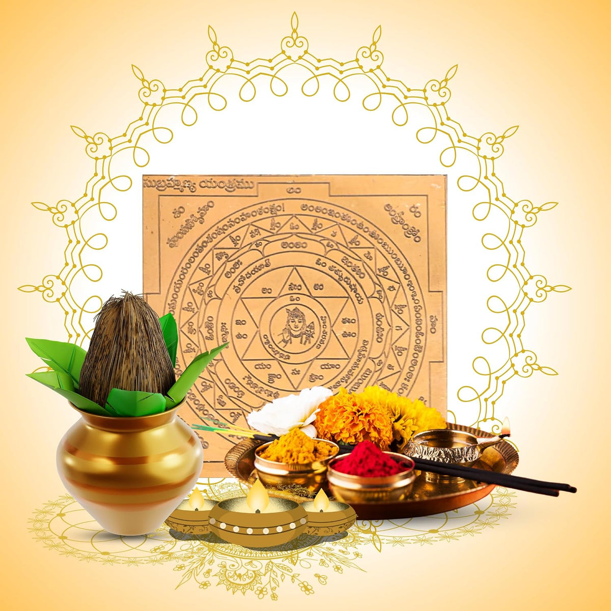 Aalayam Selveer Subramanya Yantra Telugu | Murugan Yantra Telugu Size 6"x6" Copper Brown Colour 1 Piece