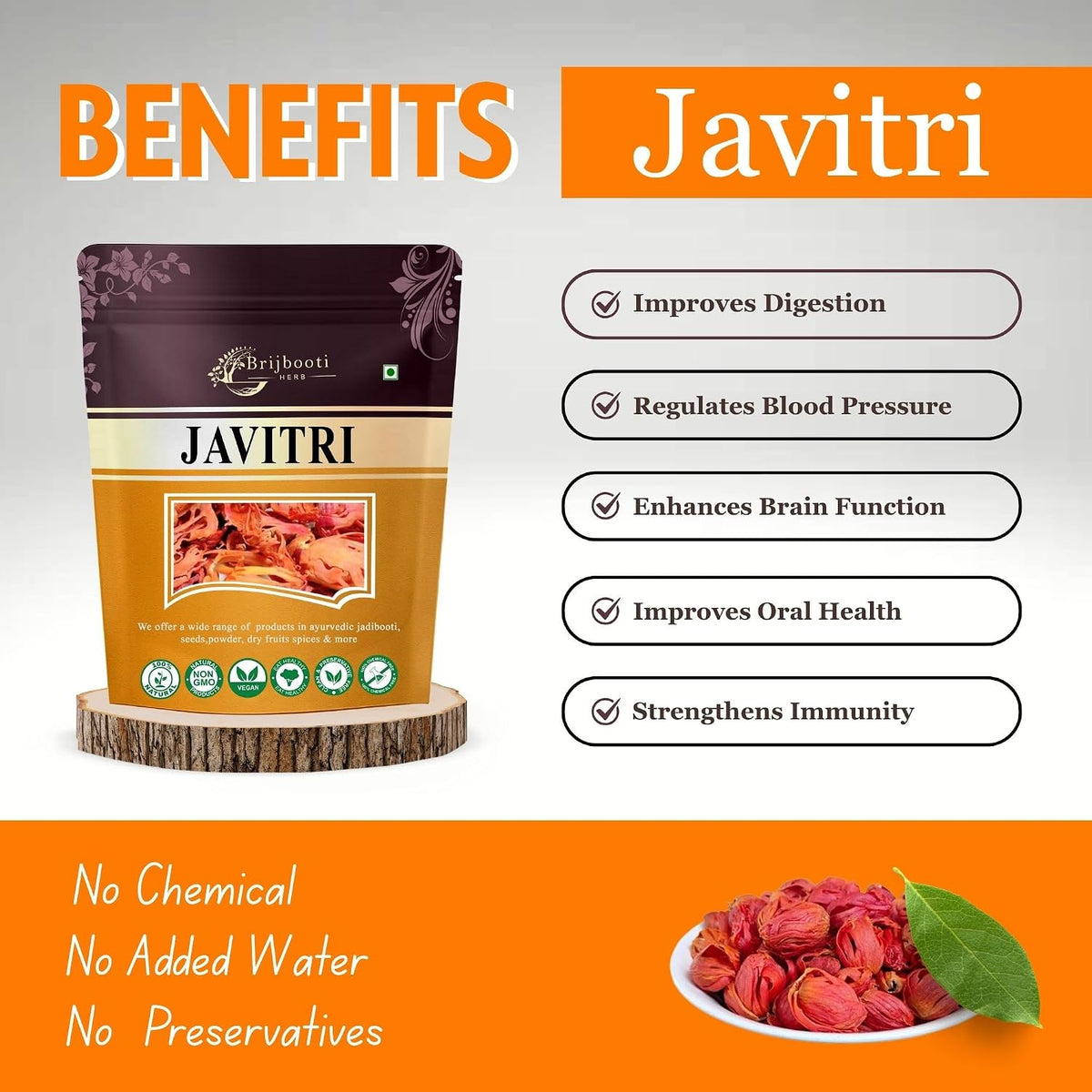 BrijBooti Javitri Spices Whole - Japatri - Mace Spice - Javitri Flower Whole 100 Gr | FSSAI, GMP, ISO Certified