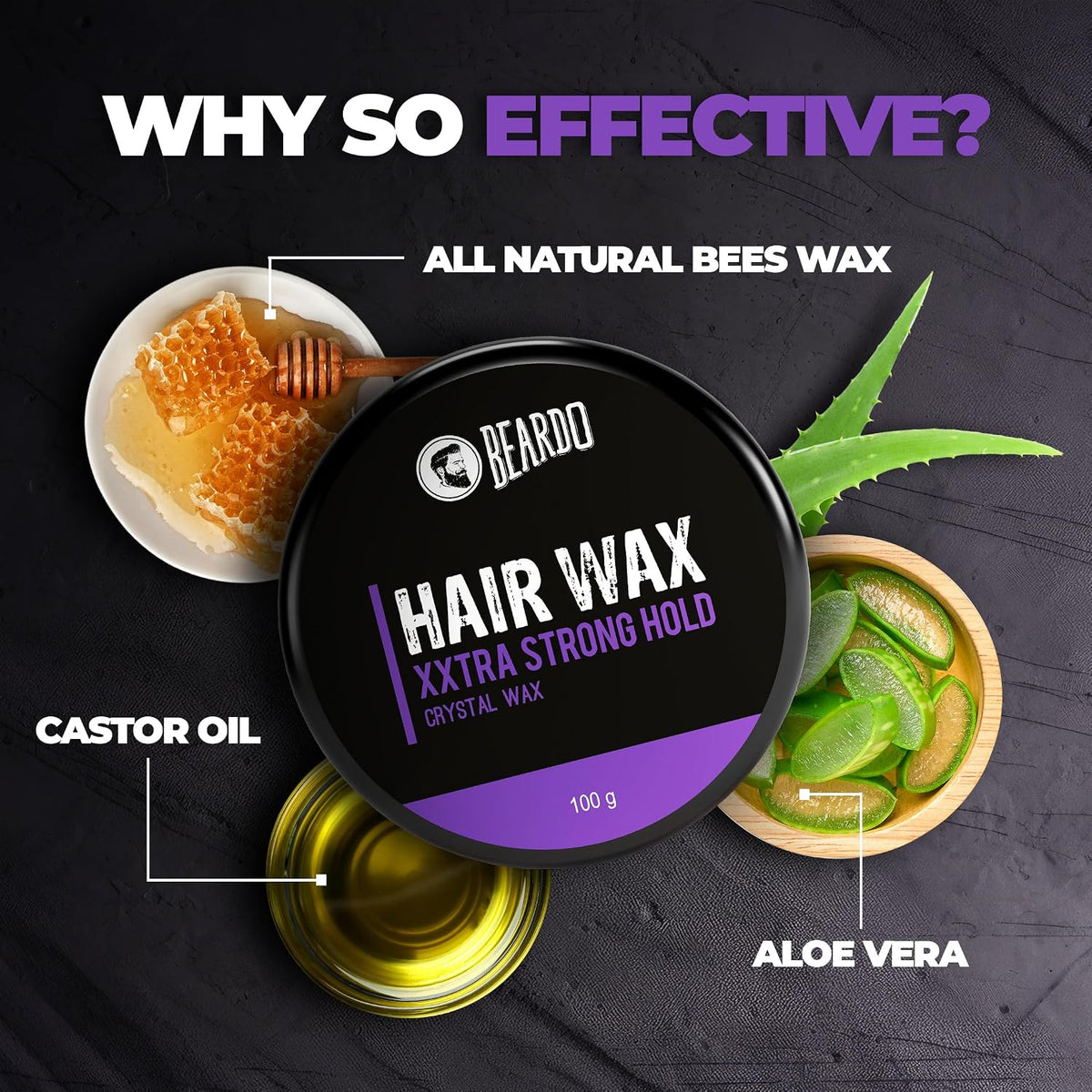 Beardo Xxtra Stronghold Hair Wax, 100 gm (Pack of 2) | Crystal Hair Wax for Men | Styling Wax for Glossy Finish & Shine | Strong Hold