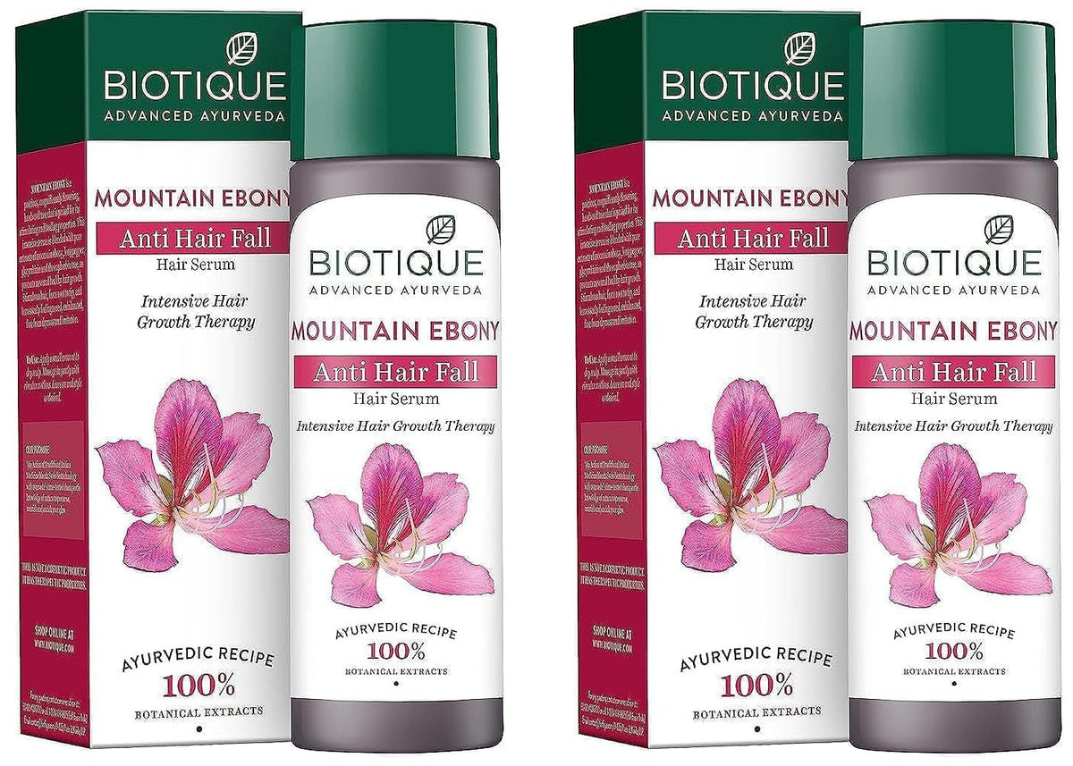 Biotique Mountain Ebony Vitalizing Serum | Prevents Hair Fall & Soothes Scalp| Promotes Hair Growth | 100% Botanical Extracts | Suitable for All Skin Types | 120ml (Pack of 2)