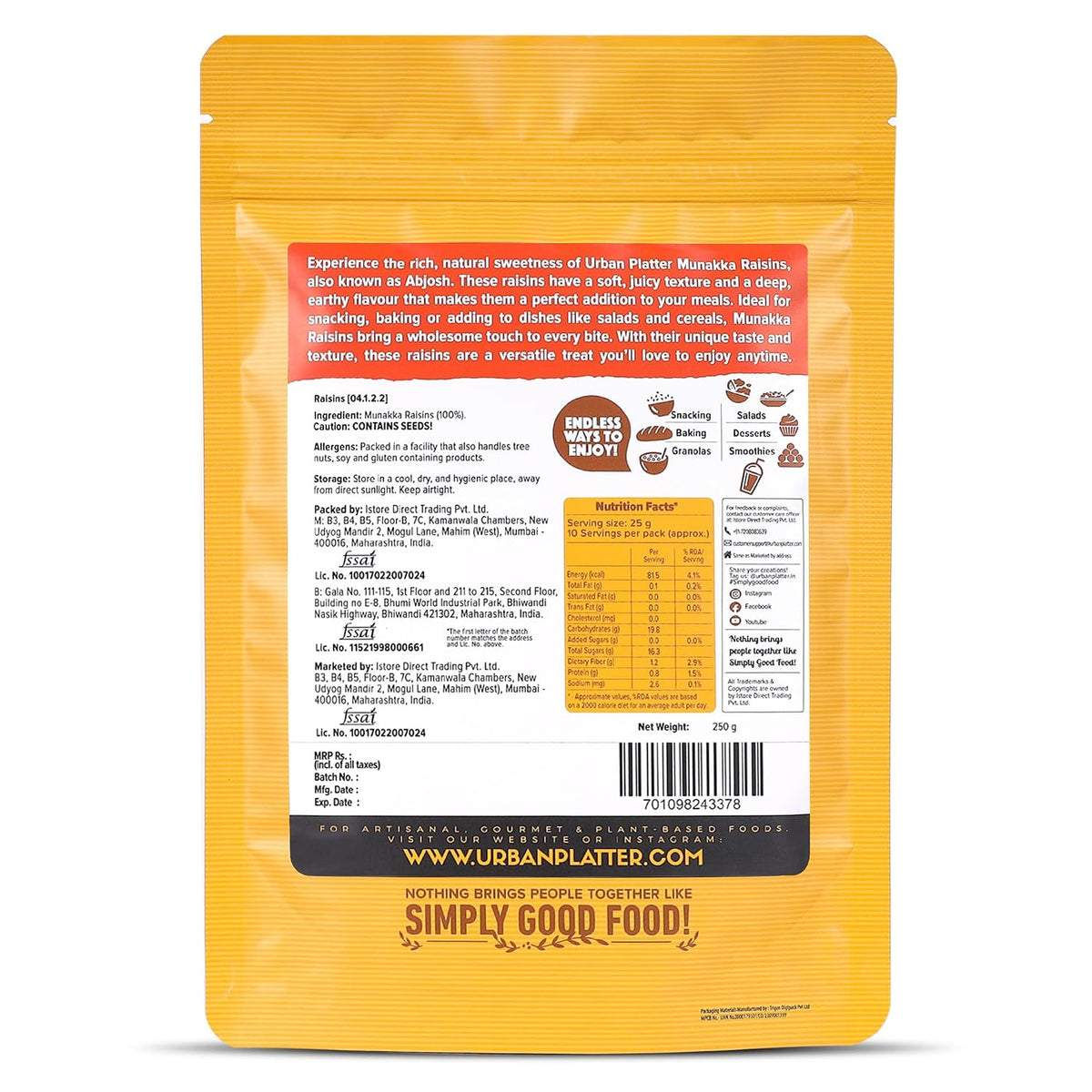 Urban Platter Premium Munakka Raisins, 250g (Naturally Sweet & Juicy | Rich in Antioxidants | Contain seeds | Ayurveda Superfood)