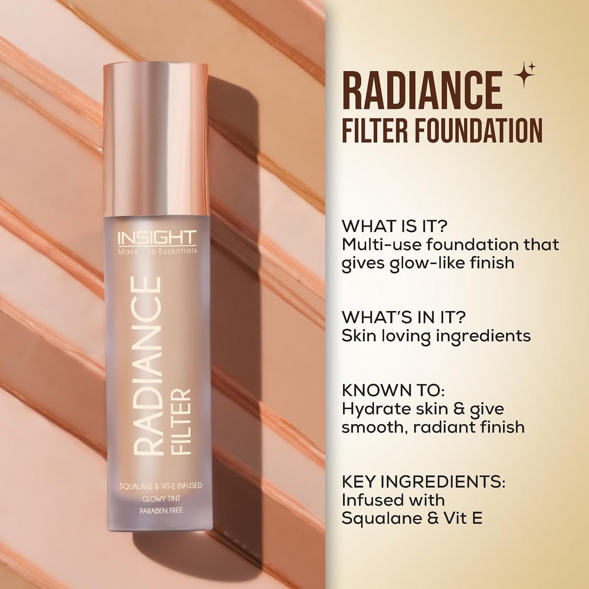 INSIGHT Radiance Filter | Radiant Finish | Infused with Squalane & Vit E | Illuminating Skin Tint Foundation | Comfortable Wear for Everyday Use - (Light) 11g