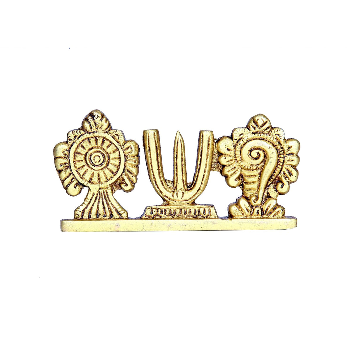 Aalayam Selveer Shankh Chakra Namah Stand | Shankh Chakra Nama Stand | Thiruman Sangu Chakram Stand 5cm Height Brass Gold Colour 1 Piece