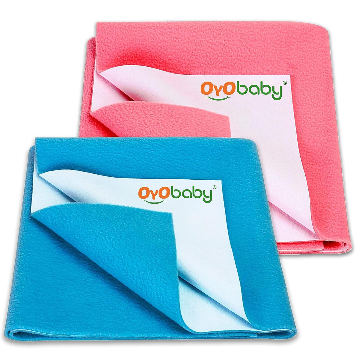 OYO BABY Extra Absorbent Waterproof Baby Dry Sheet Small Size (70x50cm) – Pack of 2 – Quick Dry Sheet for Bed Protector, Soft & Breathable Salmon Rose + Firoza
