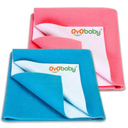 OYO BABY Extra Absorbent Waterproof Baby Dry Sheet Small Size (70x50cm) – Pack of 2 – Quick Dry Sheet for Bed Protector, Soft & Breathable Salmon Rose + Firoza