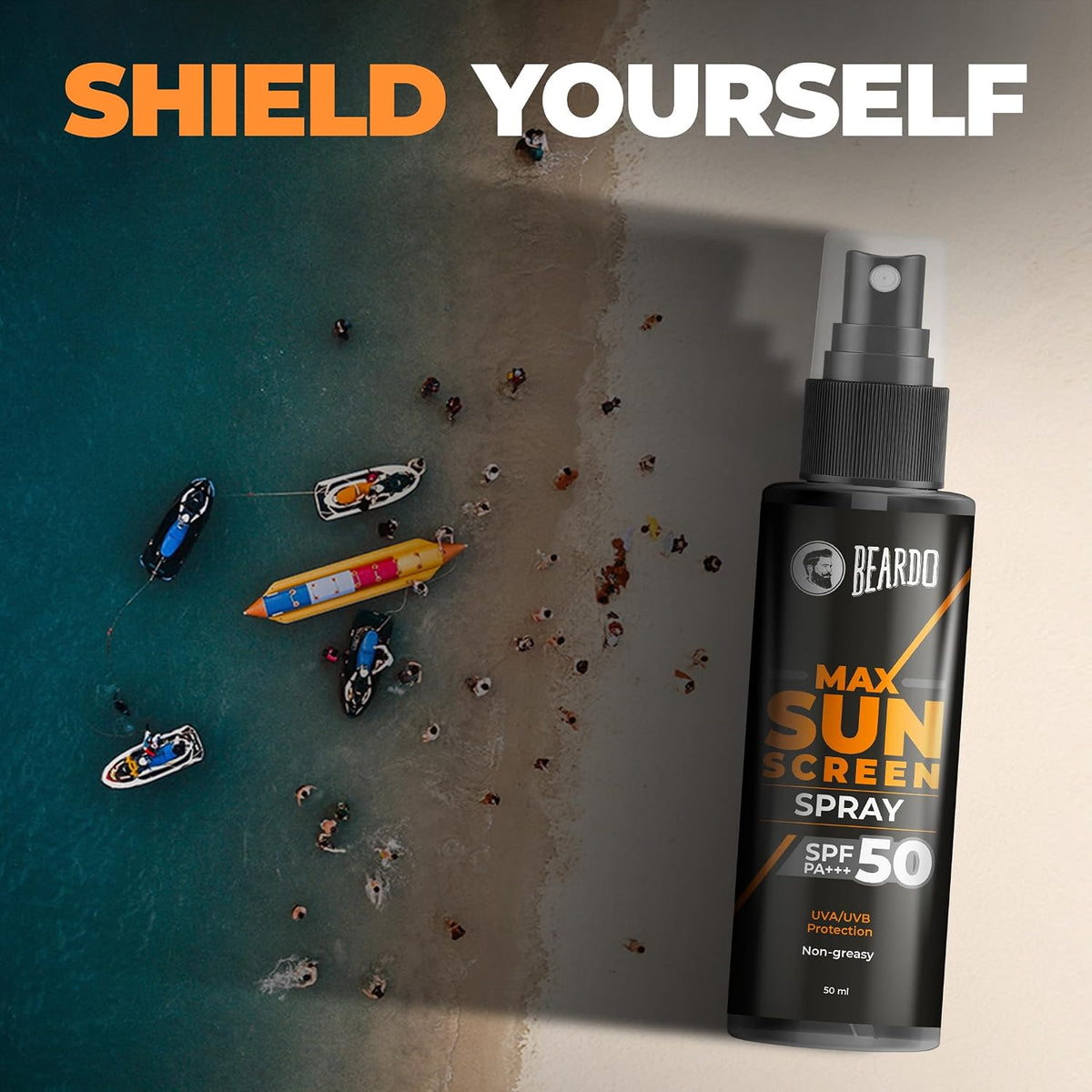 Beardo Max Sunscreen SPF 50 & PA+++ Spray for Men | Non-greasy Spray for Men | Easy Application of Sunscreen for Oily Skin | UVA UVB Protection | 50ml