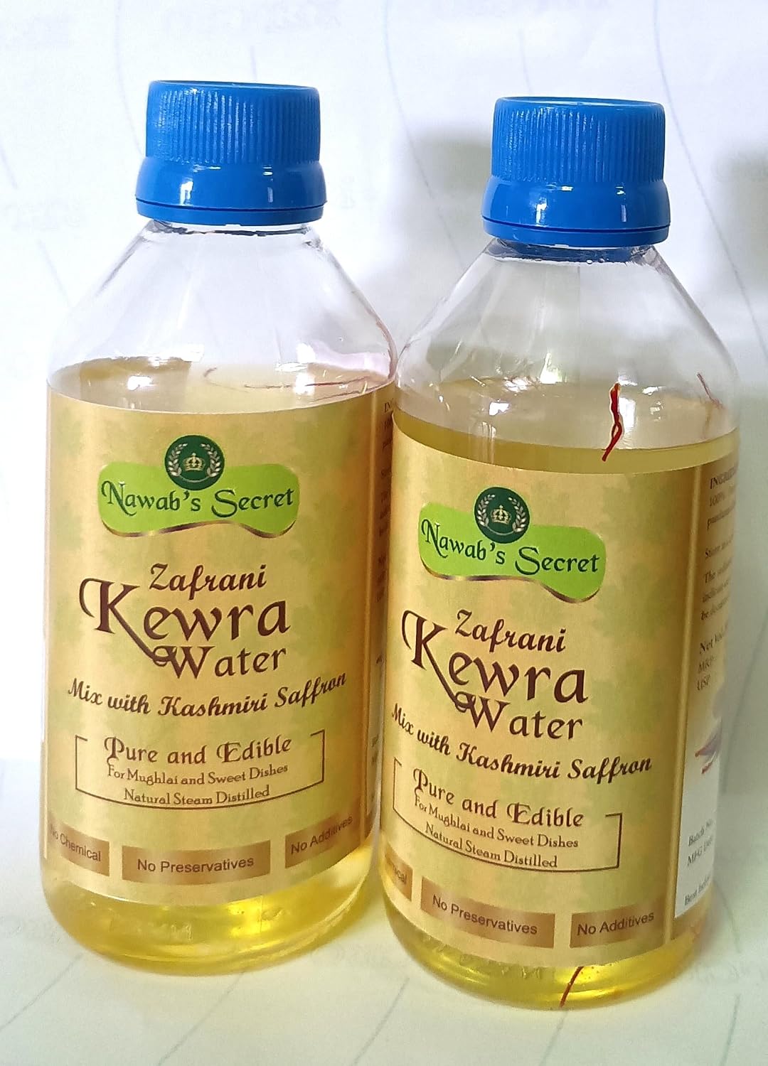 Nawab's Secret Natural Zafrani Kewra Water (Pack of 2 * 200ml) - Essence for Biryani and Mughlai Dishes