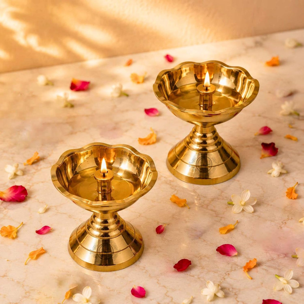 DSH Brass Diya with Stand Diya Oil Puja Lamp Oil Lamp for Home Temple Pooja Articles Decor Gifts. (2 Inch)