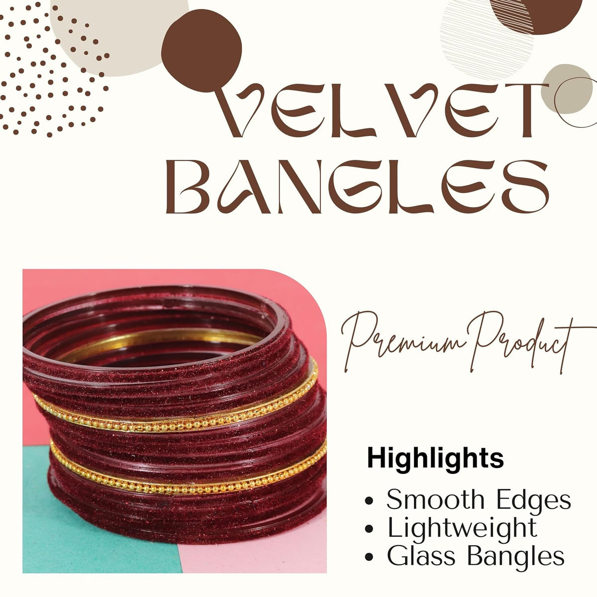 NMII Glass Bangles For Women and Girls with Velvet and Golden Ballchain Linked | Plain Glass Bangles | Velvet Chudi Set | Bangles For Women Latest | Stylish Glass Chudi Bangles- Set of 28